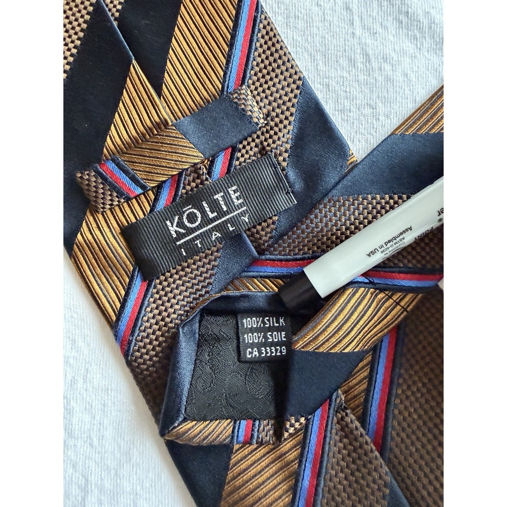 Kolte Italy	Melange Bronze Striped Woven 	100% Silk	Tie Necktie Made In Italy